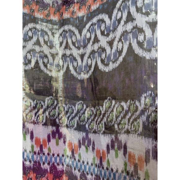 TORY BURCH purple orange green aztec print metallic silk long sleeve top blouse - Picture 7 of 10